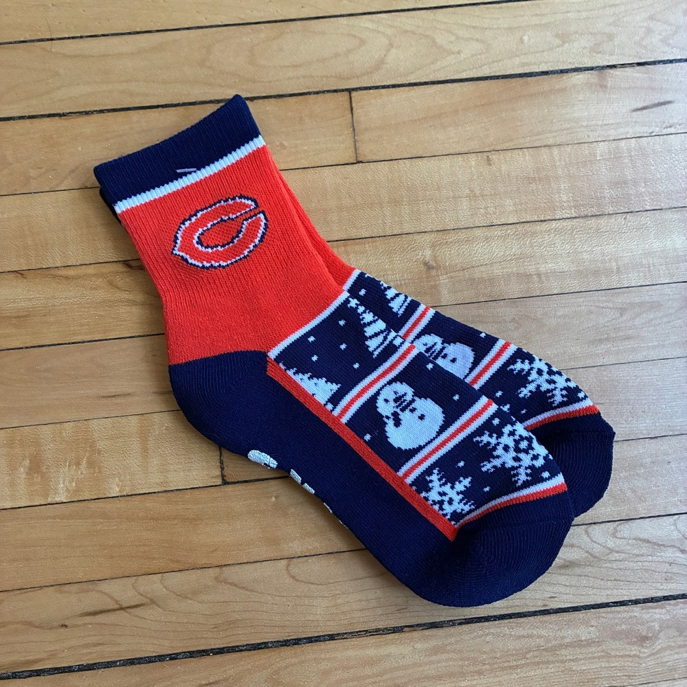NFL Chicago Bears Crew Socks One Size Navy Orange Unisex Holiday Knit